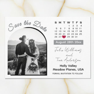 Save The Date Elegant Arch Photo Black / White Wedding Calendar