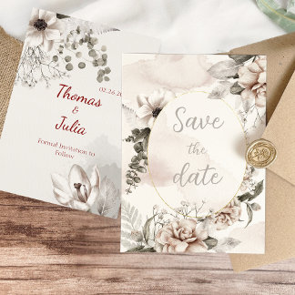 Save The Date Élégant argent et blanc floral