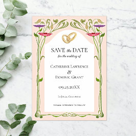 Save The Date Elégant Art Nouveau avec Mariage Anneaux