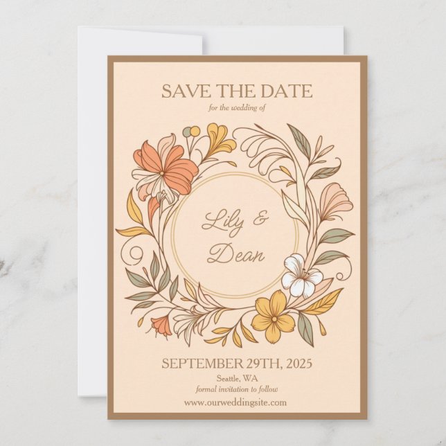 Save The Date Élégant Art Nouveau Floral Enregistrer la date (Devant)