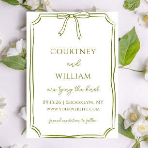 Save The Date Élégant Attache à la main du noeud Bow Olive Green