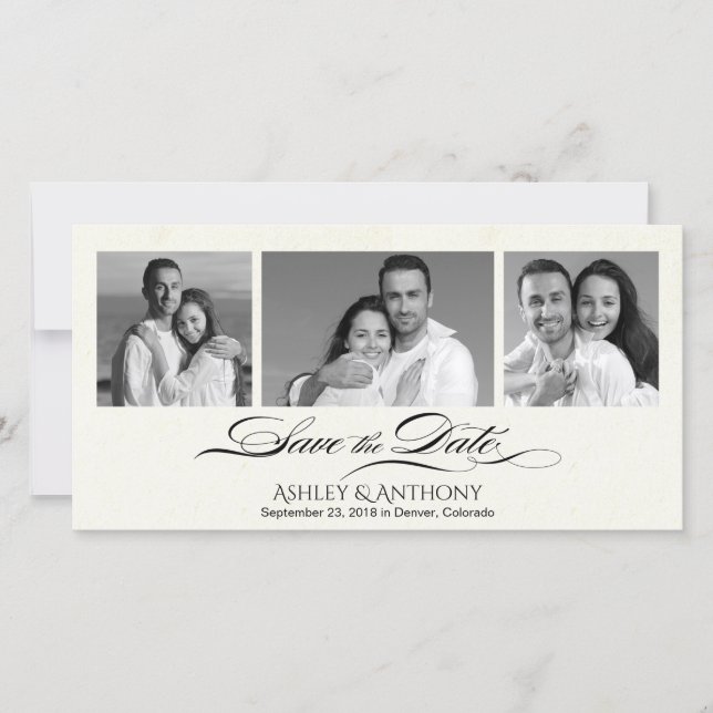 Save The Date Élégant B&W Photo Collage Mariage Enregistrer la d (Devant)