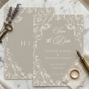 Save The Date Élégant Baroque Vintage Neutre Mariage Ivoire Tan