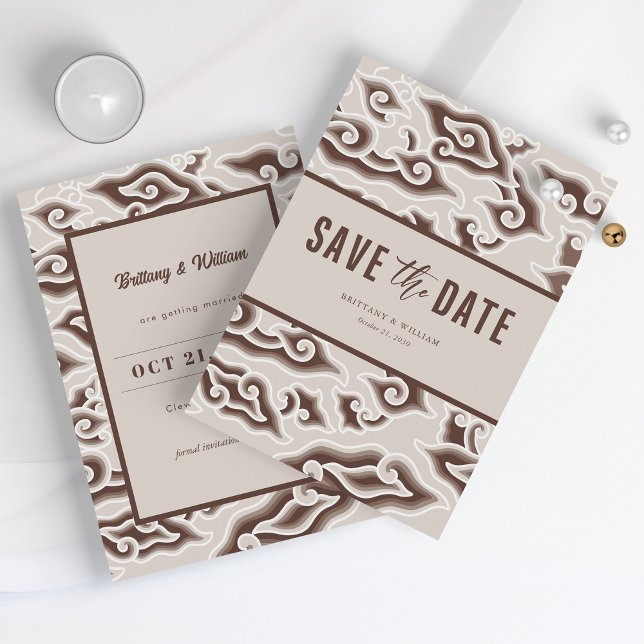 Save The Date Elégant Batik Beauté : Vintage Brown Enregistrer l (Elegant Batik Beauty Vintage Brown Save the Date)