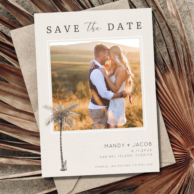 Save The Date Elegant Beach Photo Wedding Enregistrer la date (Créateur téléchargé)