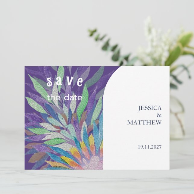 Save The Date Elégant Beau Boho Purple Floral Mariage (Debout devant)