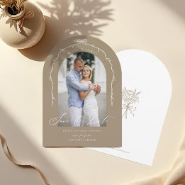 Save The Date Elégant Beige Main Tirée Bow & Ribbon Arch Photo