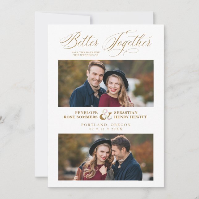 Save The Date Elegant Better Together Quote 2 Photos Wedding  (Devant)
