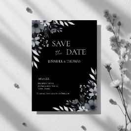 Save The Date Elegant Black & White Floral Hand-Drawn Wedding
