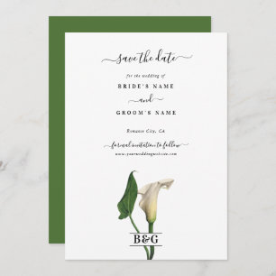 Save The Date Elégant blanc Calla Lily Vert Mariage botanique