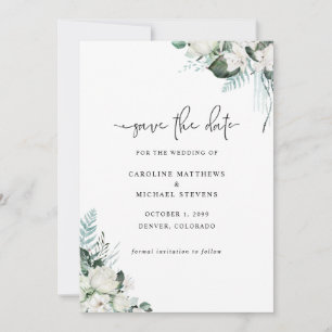 Save The Date Élégant Blanc Floral Vert Mariage photo