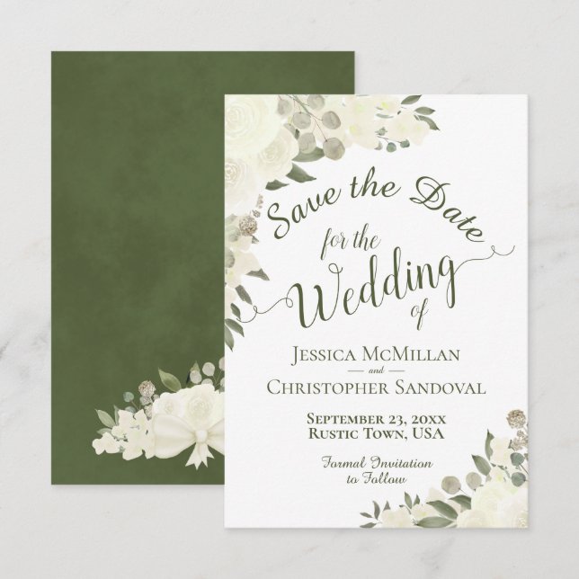 Save The Date Elégant blanc ivoire Aquarelle Floral Boho Mariage (Devant / Derrière)