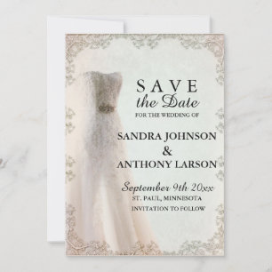 Save The Date Élégant Blanc Sauver La Date, Robe Mariage