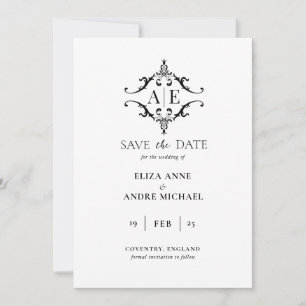 Save The Date Élégant blason de monogramme de mariage noir et bl