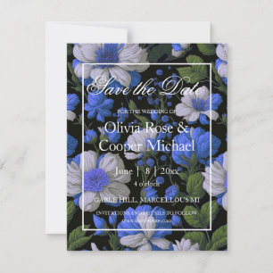 Save The Date Elégant bleu argenté blanc élégant floral rétro