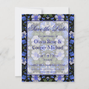 Save The Date Elégant bleu argenté blanc élégant floral rétro