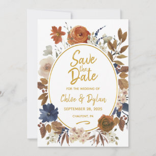 Save The Date Elégant bleu bleu beige Brown floral
