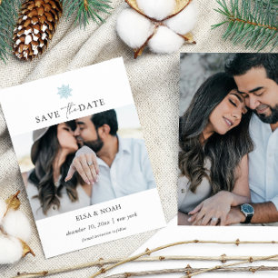 Save The Date Élégant bleu clair Snowflake deux photos mariage