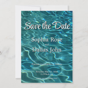Save The Date Elégant bleu eau turquoise motif vagues de lac océ