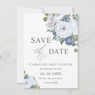 Save The Date Elégant bleu et blanc floral Enregistrer la date