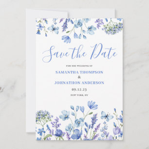 Save The Date Élégant bleu floral