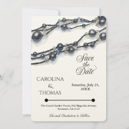 Save The Date Elégant bleu marine Pearl Aquarelle Mariage modern