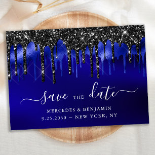 Save The Date Elégant Bleu Parties scintillant noir  Mariage de 