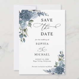 Save The Date Élégant Bleu Poussiéreux Floral Enregistrer La Dat