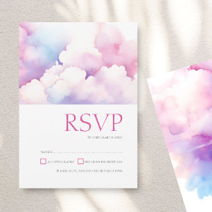 Save The Date Élégant bleu rose Clouds blancs Monogramme Mariage