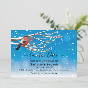 Save The Date Elégant Bleu & Rouge Oiseau Neige Enregistrer La D