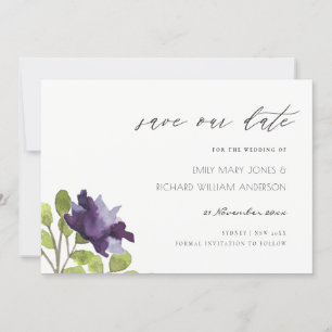 Save The Date Elégant bleu violet Rose d'aquarelle Floral