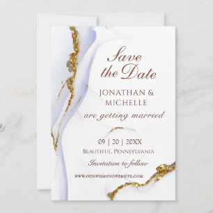 Save The Date Elégant Blue Gold Abstrait Inspirational Mariage