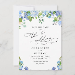Save The Date Elégant Blue Hydrangea Greenery Photo Mariage QR