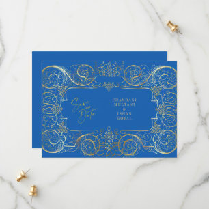 Save The Date Elégant Blue Regal Gold Wedding Enregistrer La Dat