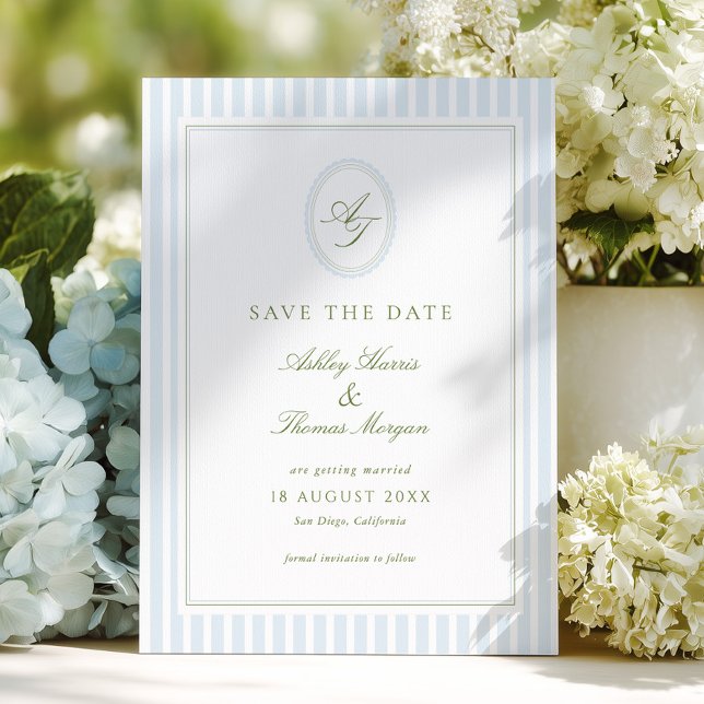 Save The Date Elegant Blue & Sage Wedding  (Créateur téléchargé)