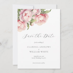 Save The Date Élégant Blush Floral Blanc Mariage moderne