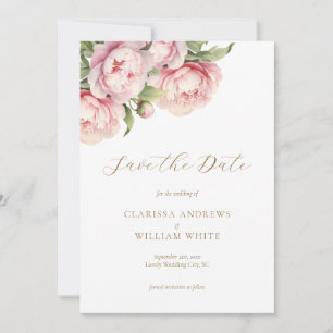 Save The Date Élégant Blush Floral Or Blanc Mariage moderne