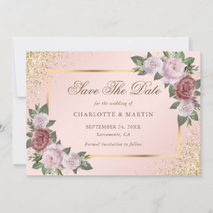 Save The Date Élégant Blush Gold Confetti Floral Mariage