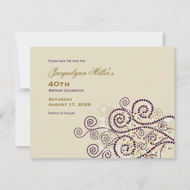 Save The Date Elégant Boho pourpre Spirales Ethnique Adulte Anni (Devant)
