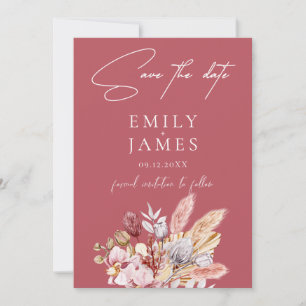 Save The Date Élégant Boho rose Pampas Floral Bouquet Mariage