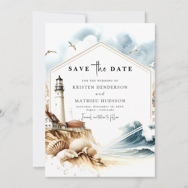 Save The Date Élégant Boho Typographie Mariage phare (Devant)