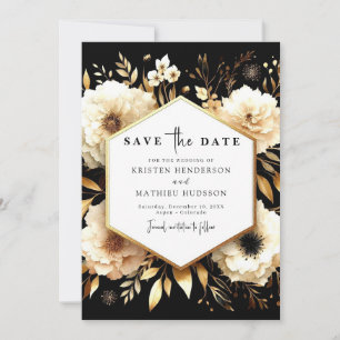 Save The Date Elégant Botanical Gold et Mariage noir
