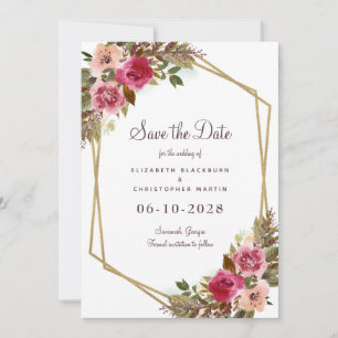 Save The Date Elégant Botanique Floral Mariage Vert pourpre