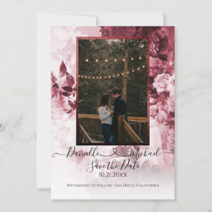 Save The Date Élégant Bourgogne blanc floral Script Coeur Photo