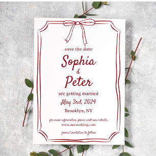Save The Date Elegant Bow intemporel Mariage Crimson rouge