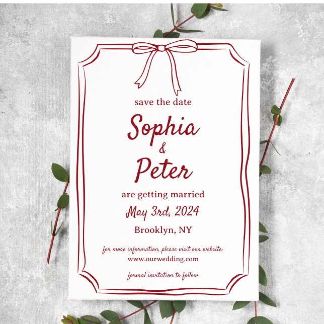 Save The Date Elegant Bow intemporel Mariage Crimson rouge (Créateur téléchargé)