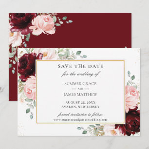 Save The Date Élégant Burgundy Blush Rose Floral Rose Mariage