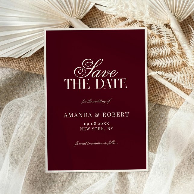 Save The Date Elegant Burgundy Old Money Wedding (Créateur téléchargé)