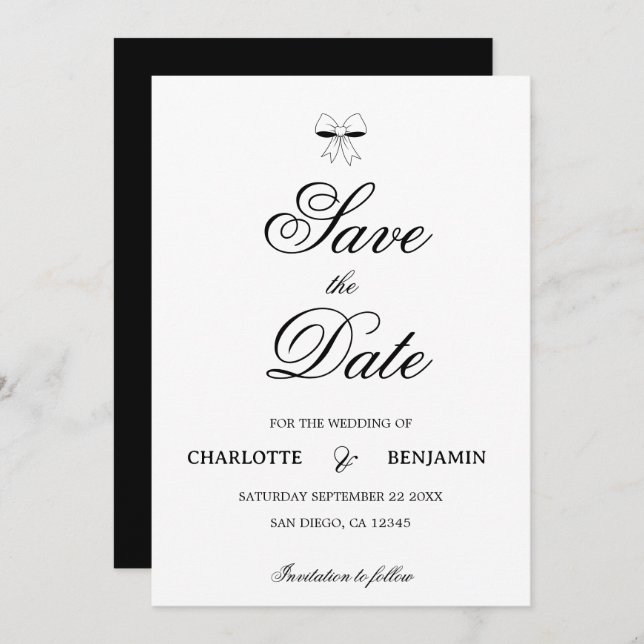 Save The Date Elegant Burgundy Script Cream Ivory Bow Wedding (Devant / Derrière)