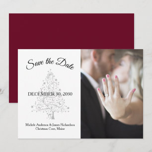 Save The Date Élégant Burgundy Silver Winter Wedding Photo